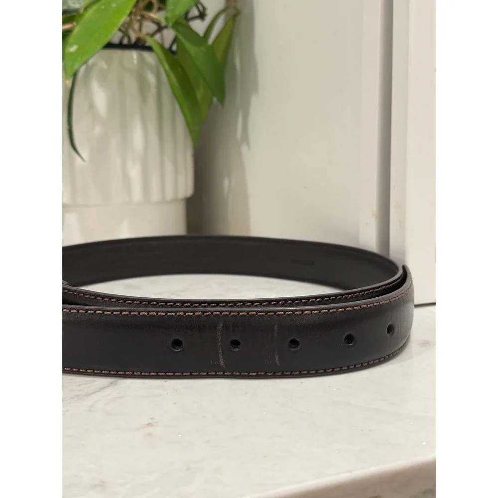 Eddie Bauer Leather smoothe Dress Belt Mens 32 Dark Brown Gunmetal Buckle
